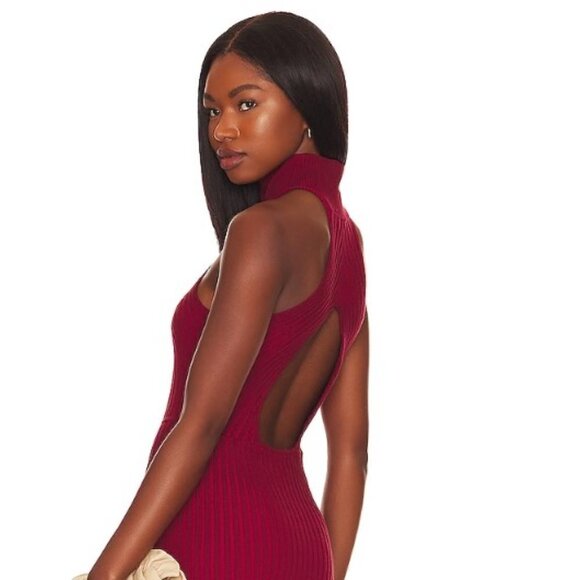 NWT Good American Angled Rib Mock Halter Bodycon Midi Dress Black XSmall/Small - Picture 5 of 15